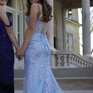 Elegant Blue Embroidered Gown